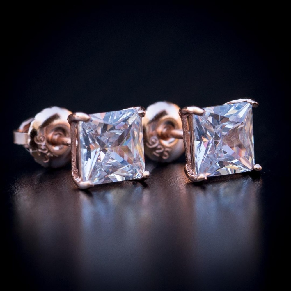 Small Rose Gold Pink Plated Square Stud Earrings